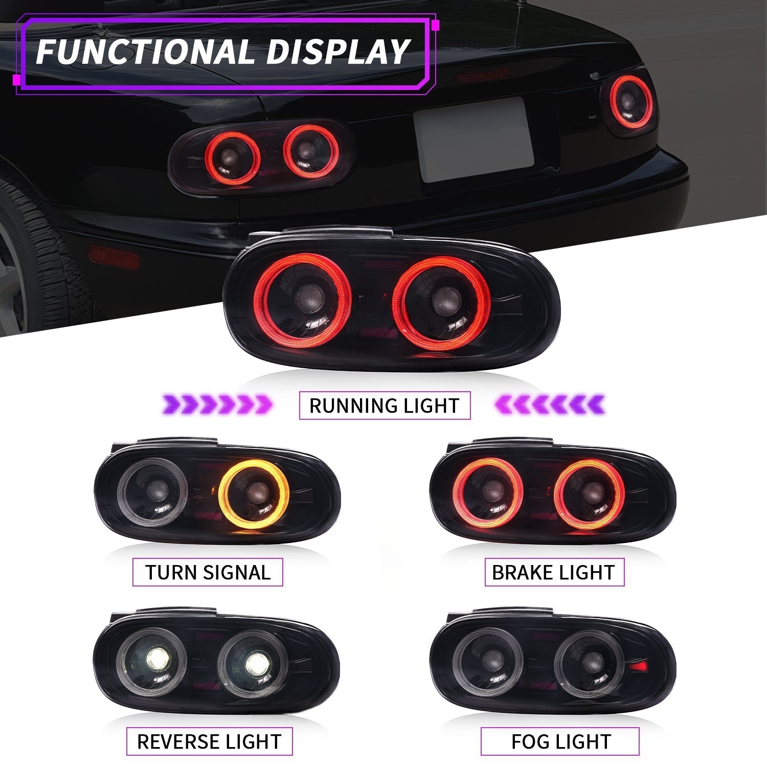 For Mazda Miata NA Full LED Tail Light Assembly (Light Smoke) - Image 3