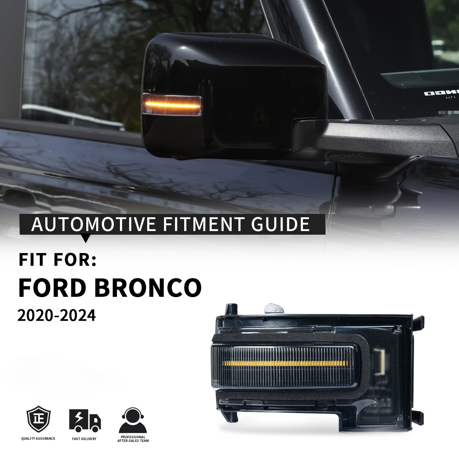 LED Mirror Lights for 2021-2025 Ford Bronco 2/4 Door,Warning Lamp w Animation - Image 5