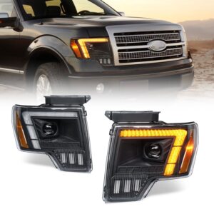 LED Headlights with Dual Lenses for 2009-2014 Ford F-150 FX2, FX4, King Ranch, Lariat, Limited, Platinum, STX, SVT Raptor, XL, XLT, Lariat Limited