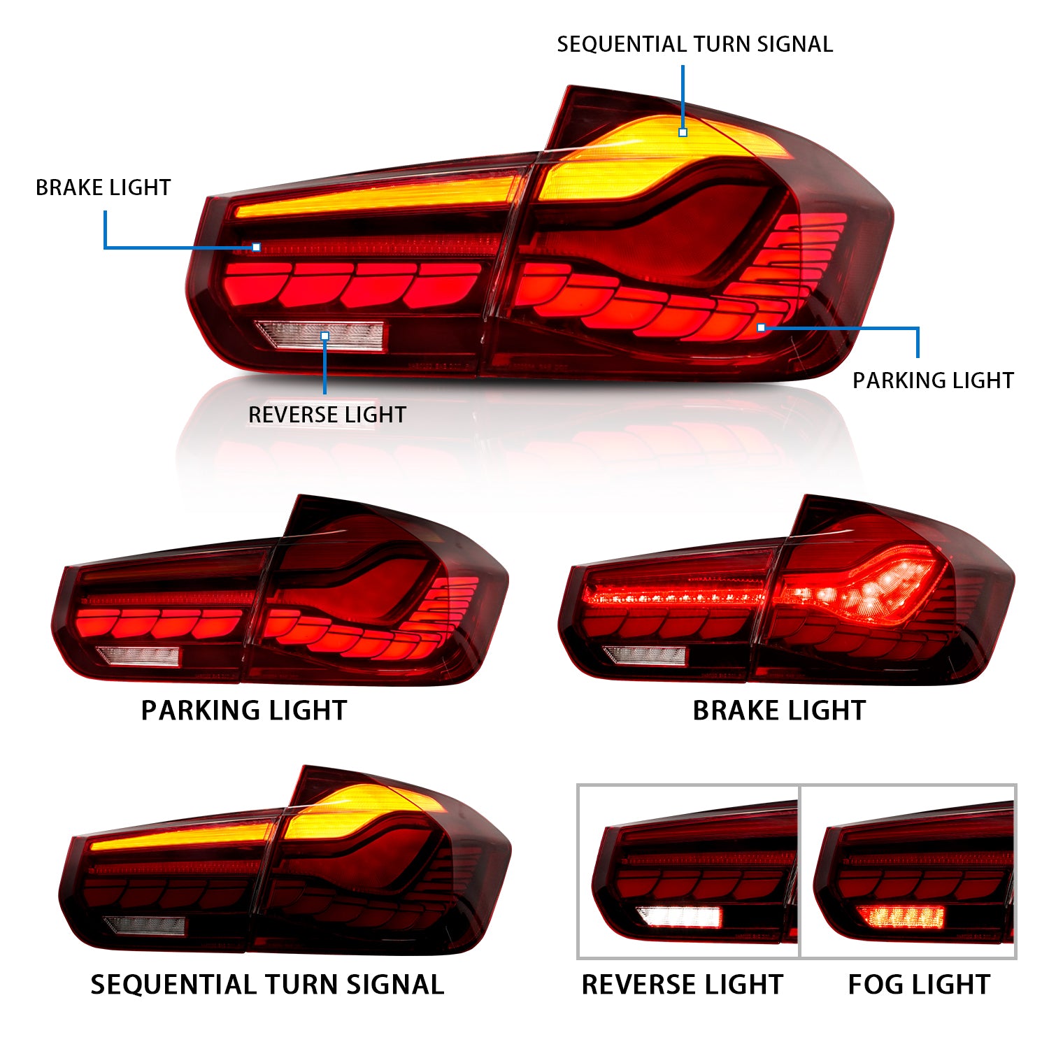 Full LED Tail Lights Assembly For BMW 3 Series F30 F35 2013-2018,Red - Image 2