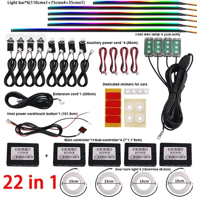 22 in 1 Symphony Led Atmosphere Lights Car Rgb Acrylic Strips Interior Ambient Light for Cars - Image 4